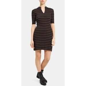 THEORY High Neck Mini Dress in Multicolor Stripe Rib Knit Size Small